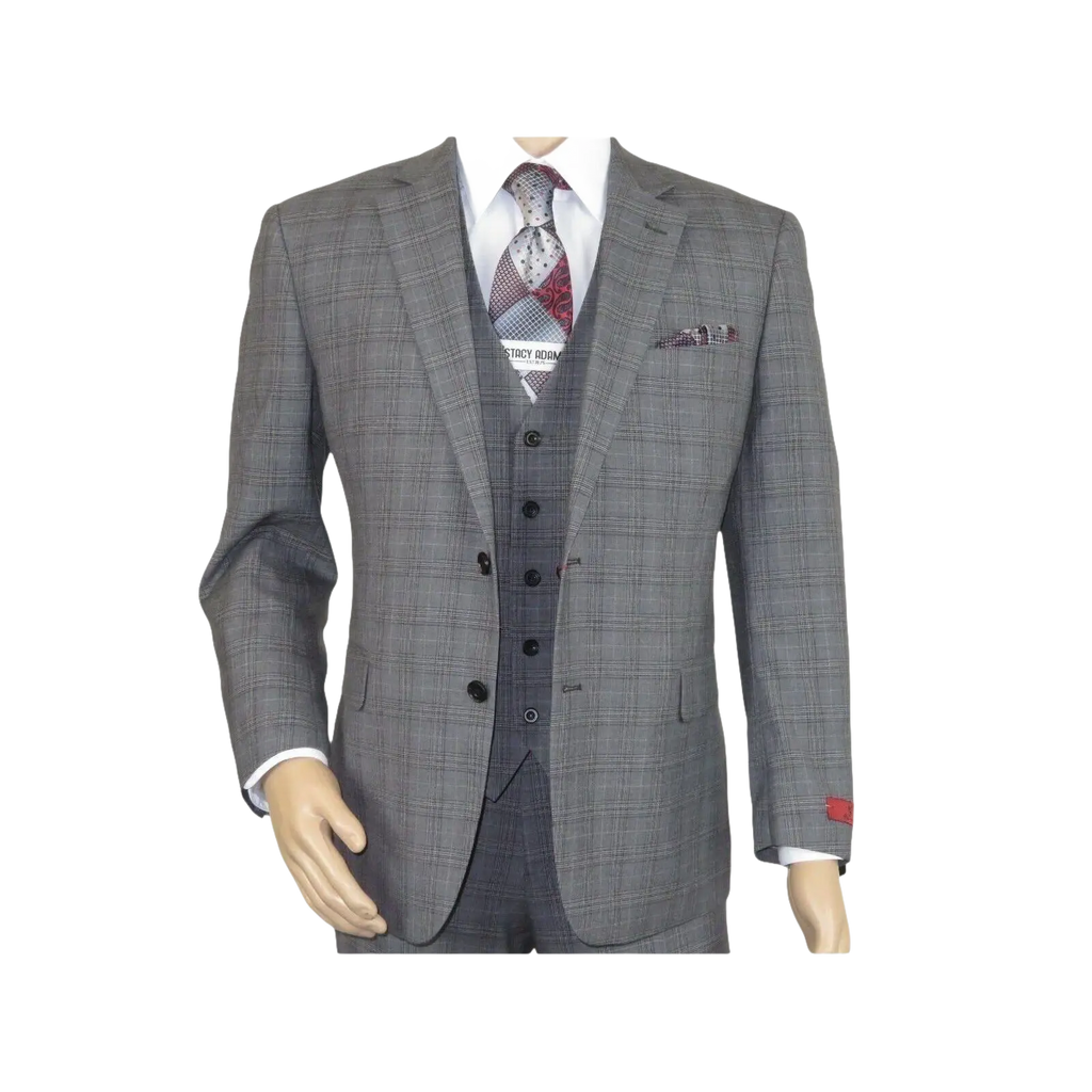 Mens Renoir 3 Piece Vested Suit Glen Plaid Notch Lapel Business 278 - 1 Gray New - J.Valintin Men's Wear Legend - 28301