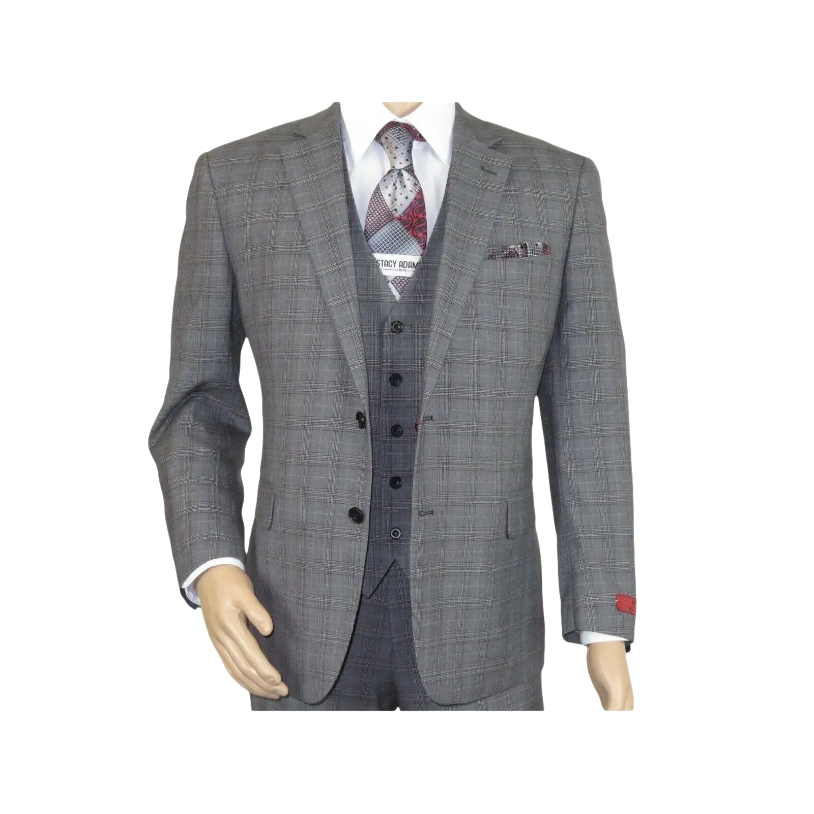 Mens Renoir 3 Piece Vested Suit Glen Plaid Notch Lapel Business 278 - 1 Gray New - J.Valintin Men's Wear Legend - 28301