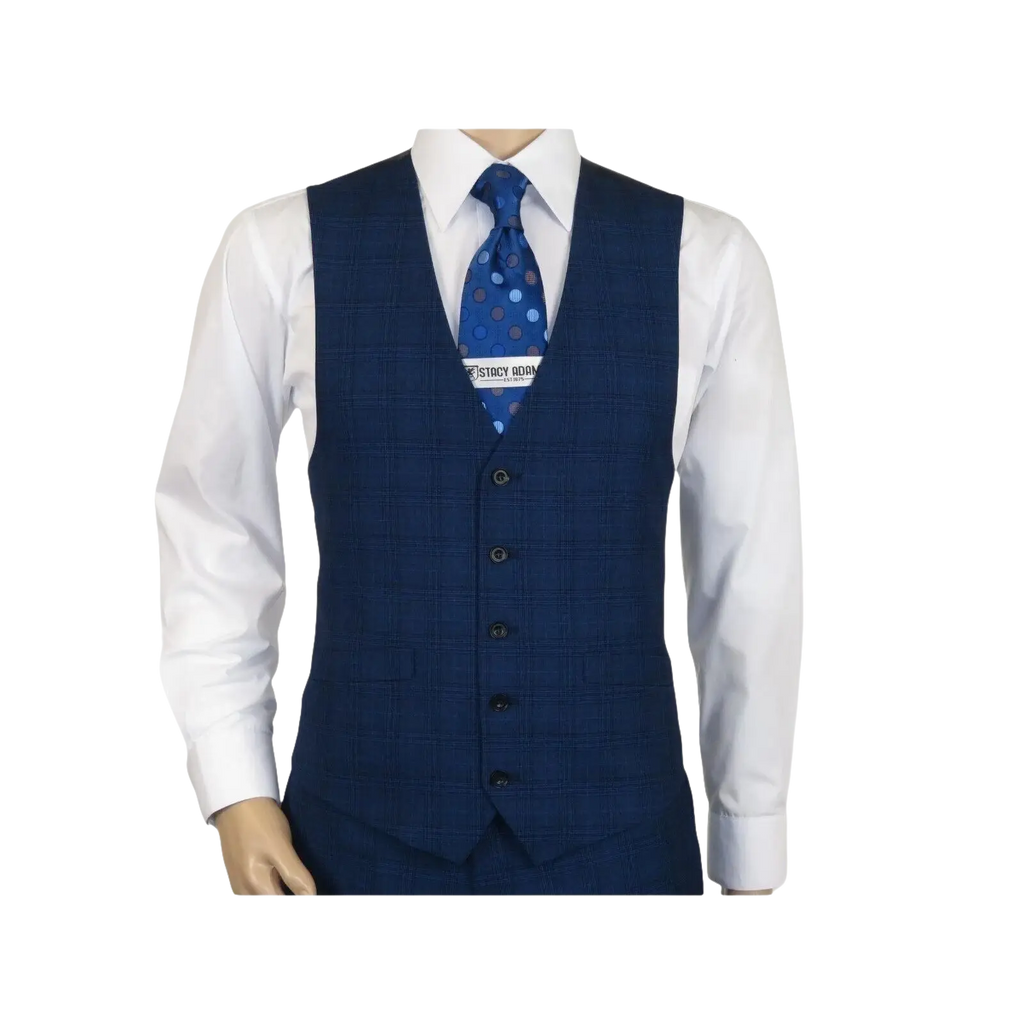 Mens Renoir 3 Piece Vested Suit Glenn Plaid Notch Lapel Business 278 - 2 Navy Blue - J.Valintin Men's Wear Legend - 21737