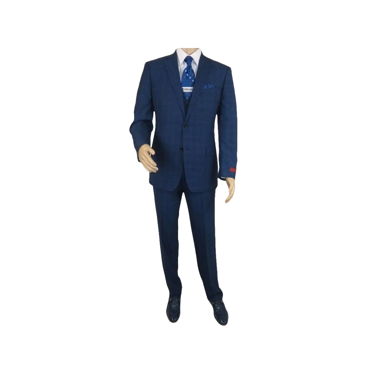 Mens Renoir 3 Piece Vested Suit Glenn Plaid Notch Lapel Business 278 - 2 Navy Blue - J.Valintin Men's Wear Legend - 21737