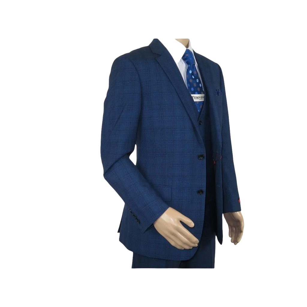 Mens Renoir 3 Piece Vested Suit Glenn Plaid Notch Lapel Business 278 - 2 Navy Blue - J.Valintin Men's Wear Legend - 21737
