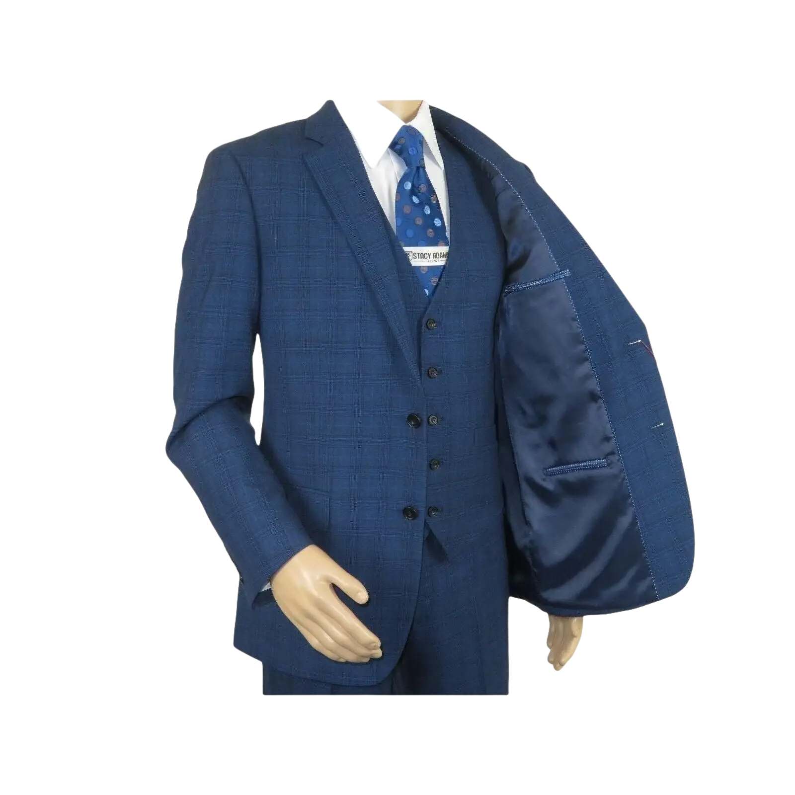 Mens Renoir 3 Piece Vested Suit Glenn Plaid Notch Lapel Business 278 - 2 Navy Blue - J.Valintin Men's Wear Legend - 21737