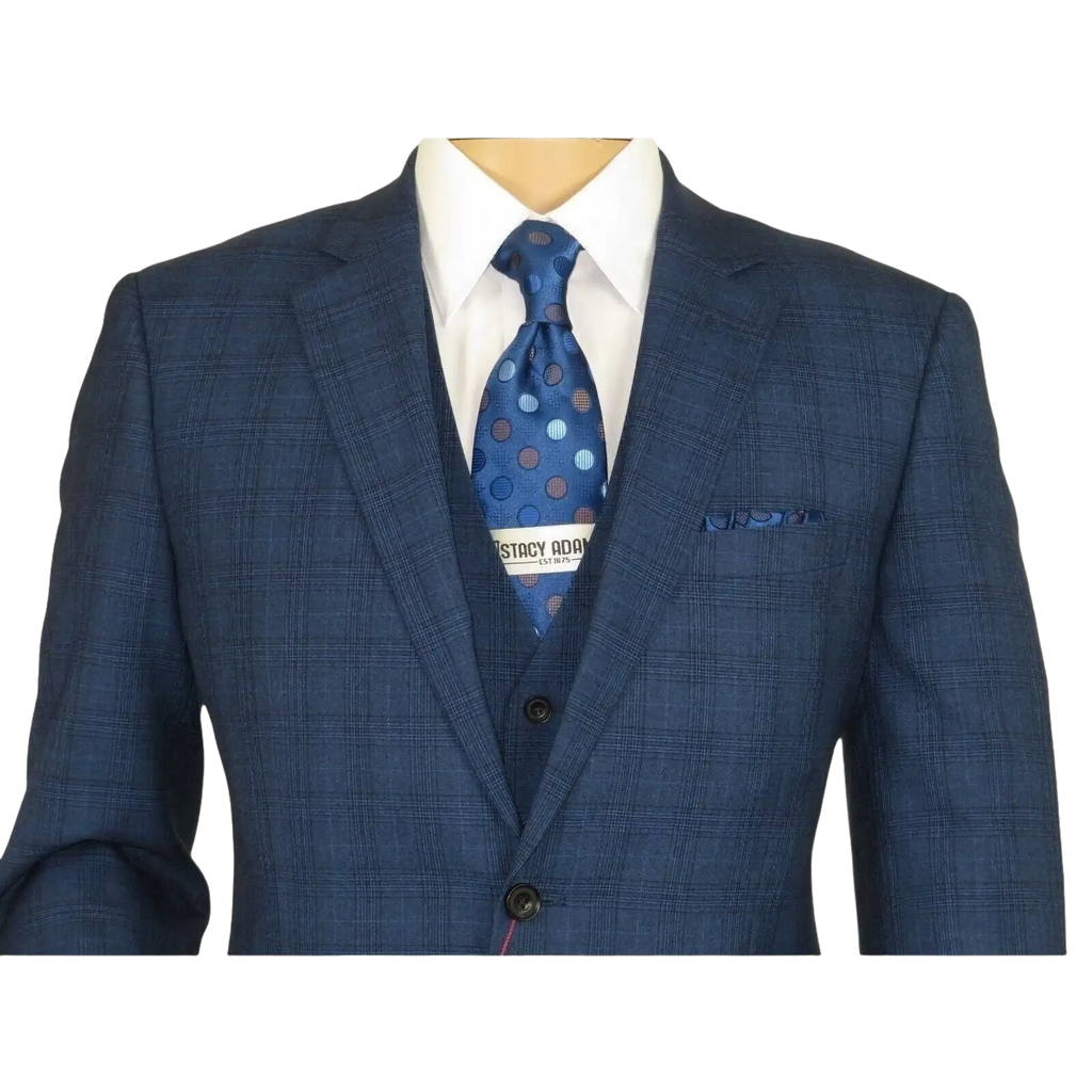 Mens Renoir 3 Piece Vested Suit Glenn Plaid Notch Lapel Business 278 - 2 Navy Blue - J.Valintin Men's Wear Legend - 21737