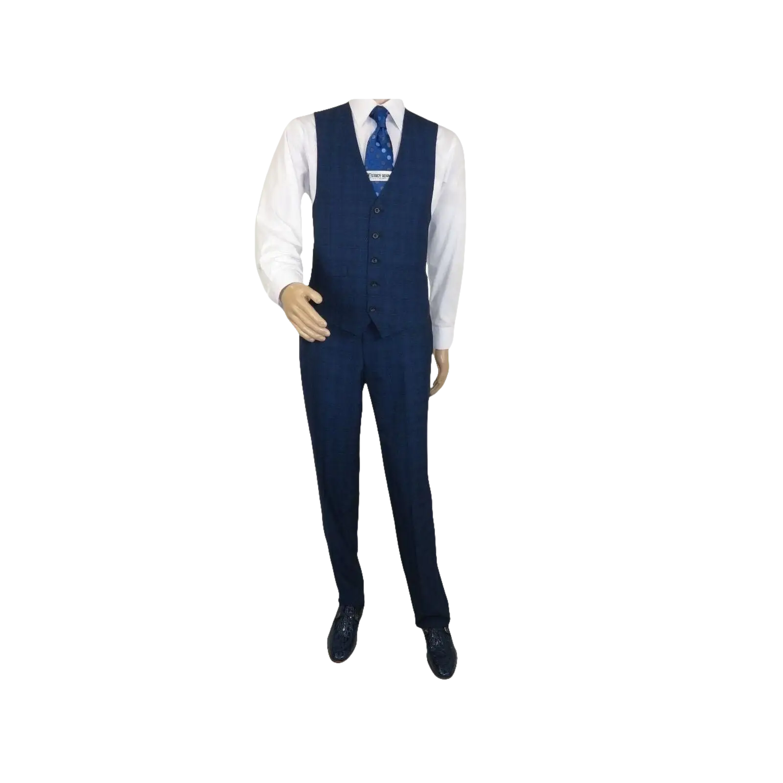 Mens Renoir 3 Piece Vested Suit Glenn Plaid Notch Lapel Business 278 - 2 Navy Blue - J.Valintin Men's Wear Legend - 21737