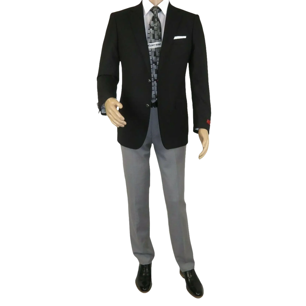 Men's RENOIR Classic Blazer Jacket 100% Wool Single breasted Notch 509 - 1 Black - J.Valintin Men's Wear Legend - 21566