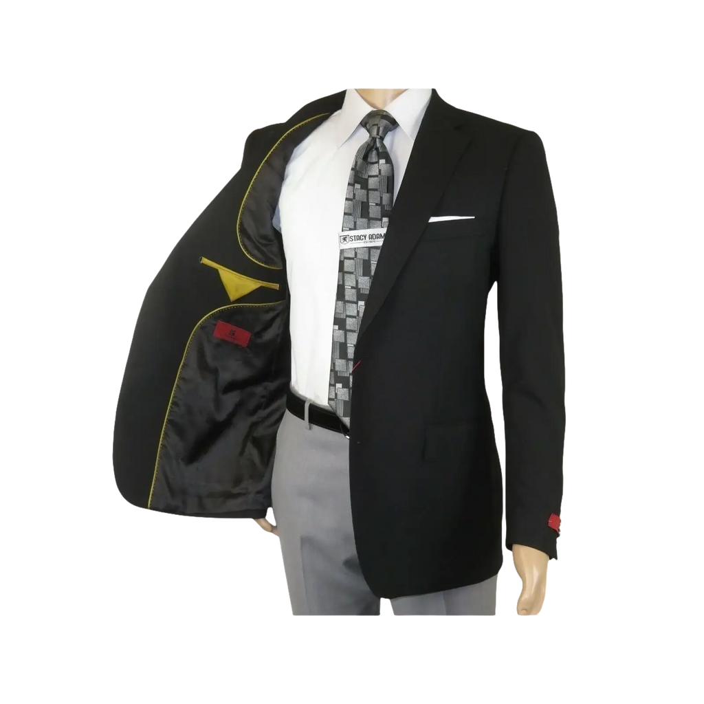 Men's RENOIR Classic Blazer Jacket 100% Wool Single breasted Notch 509 - 1 Black - J.Valintin Men's Wear Legend - 21566