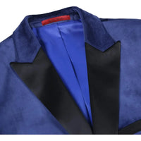 Men's Renoir Velvet Tuxedo Blazer Jacket Satin Peak Lapel Slim Fit 290 - 7 Blue - J.Valintin Men's Wear Legend - 290 - 7 Blue - 38R