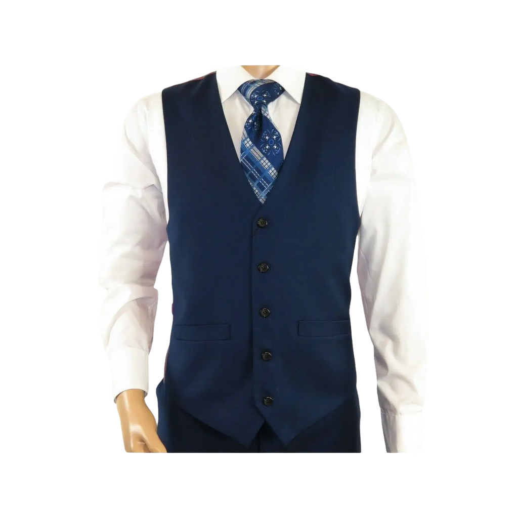 Men's RENOIR Vest Wool 140's Adjustable, Two Pockets 508 - 19 Navy Blue - J.Valintin Men's Wear Legend - 80059