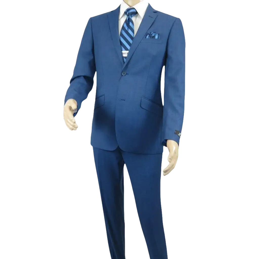Men's Renoir Wool Blend Slim Fit 2pc Suit Sharkskin Texture 557 - 1 Blue - J.Valintin Men's Wear Legend - 557 - 1 - Blue - 36S