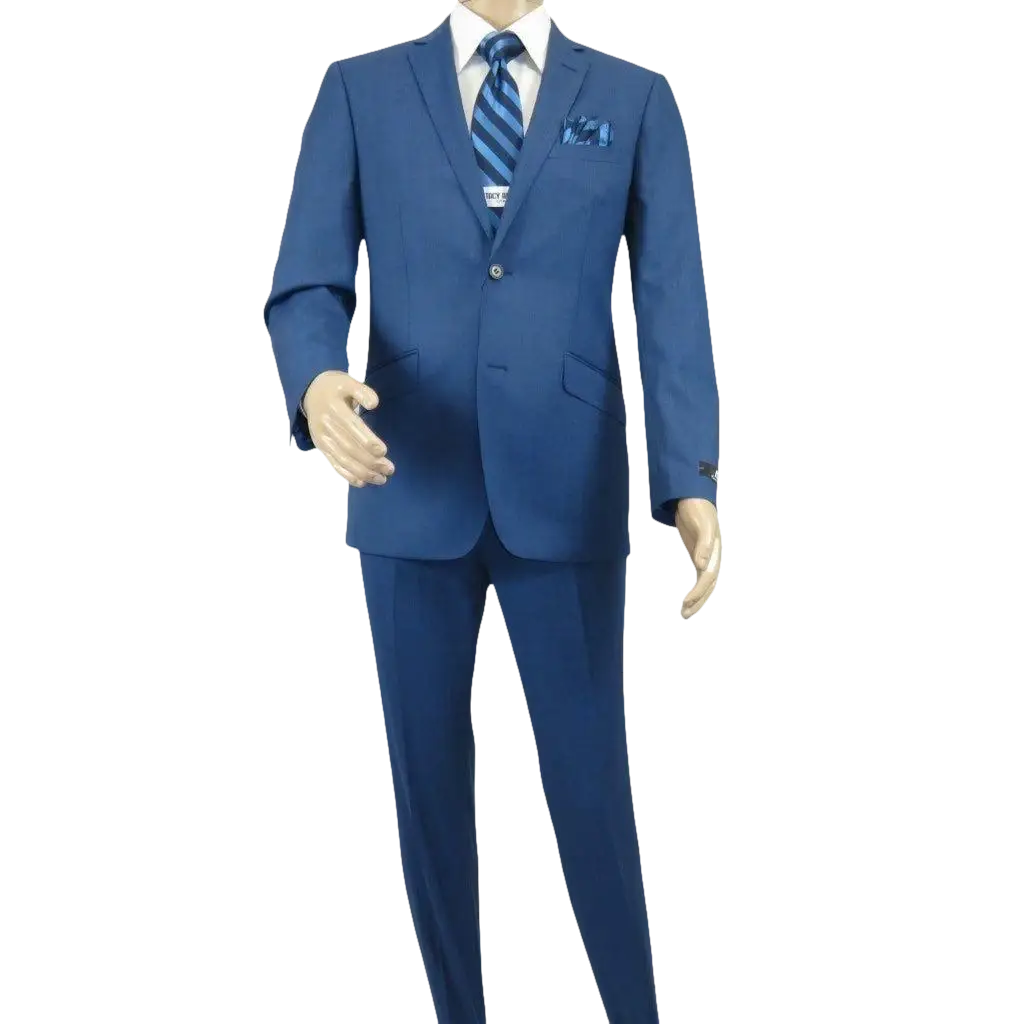 Men's Renoir Wool Blend Slim Fit 2pc Suit Sharkskin Texture 557 - 1 Blue - J.Valintin Men's Wear Legend - 557 - 1 - Blue - 36S