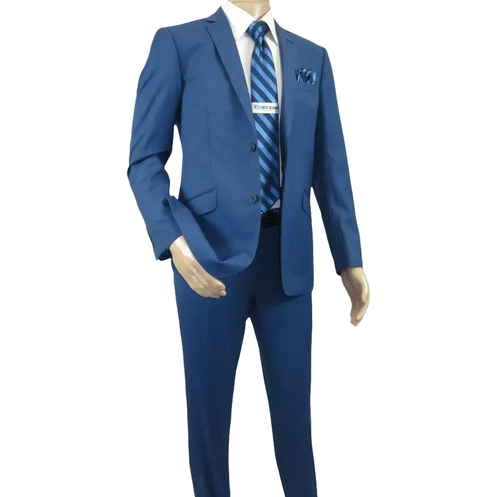 Men's Renoir Wool Blend Slim Fit 2pc Suit Sharkskin Texture 557 - 1 Blue - J.Valintin Men's Wear Legend - 557 - 1 - Blue - 36S