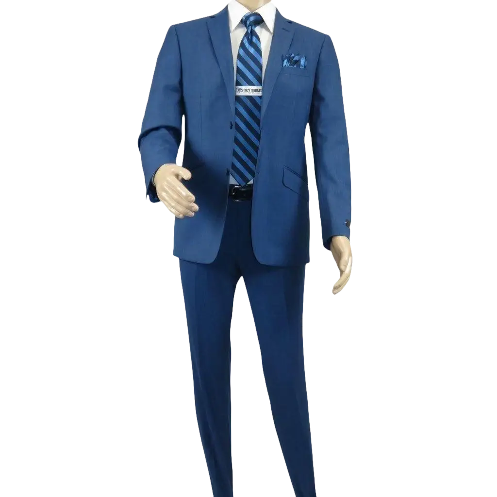Men's Renoir Wool Blend Slim Fit 2pc Suit Sharkskin Texture 557 - 1 Blue - J.Valintin Men's Wear Legend - 557 - 1 - Blue - 36S