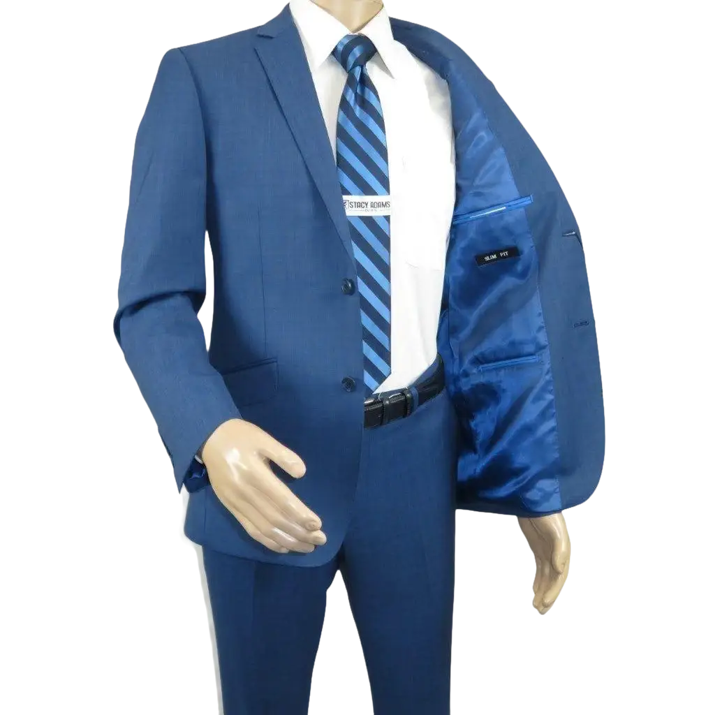 Men's Renoir Wool Blend Slim Fit 2pc Suit Sharkskin Texture 557 - 1 Blue - J.Valintin Men's Wear Legend - 557 - 1 - Blue - 36S