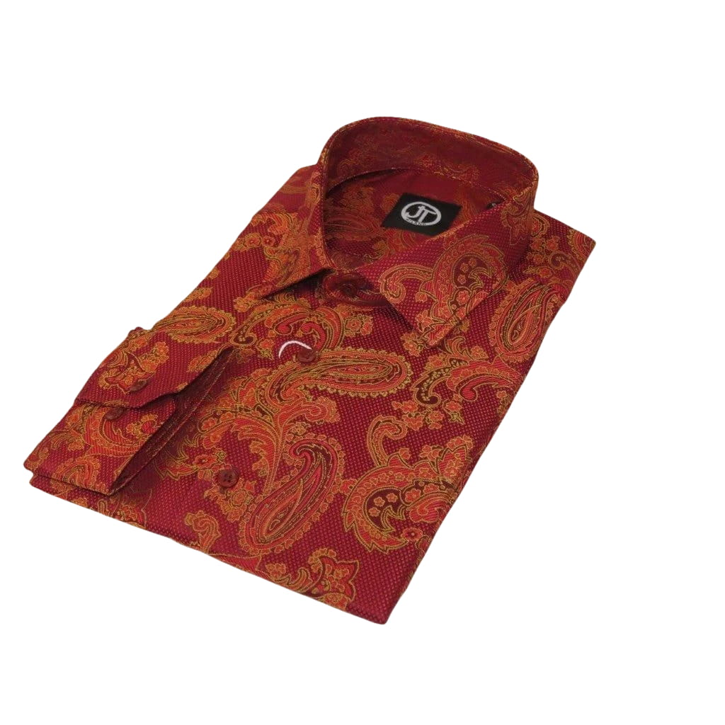 Men's Silky Paisley Floral Shirt By JT Milano AVM Turkey Slim Fit 600 - 28 Rust - J.Valintin Men's Wear Legend - 600 - 28 Rust - M