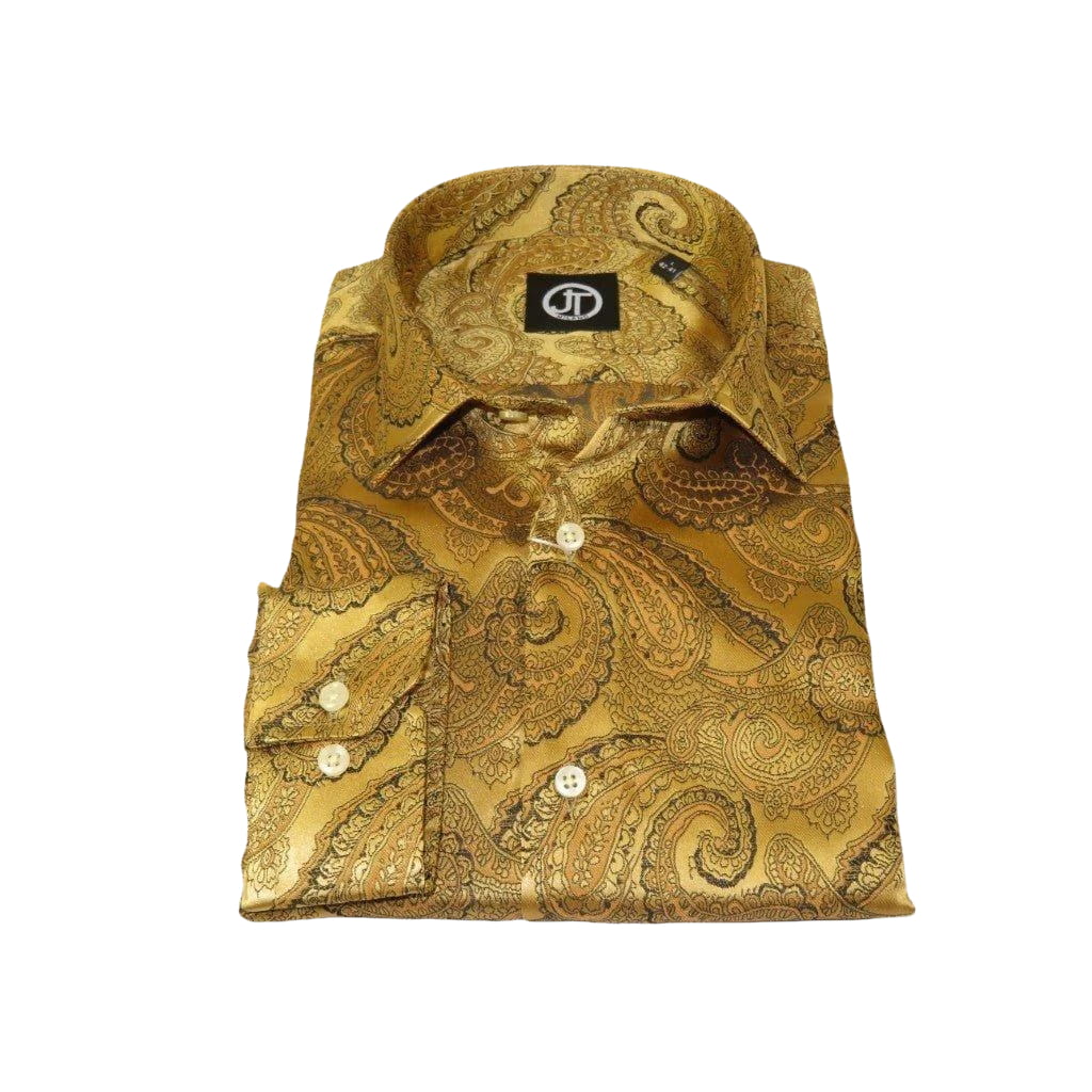 Men's Silky Paisley Floral Shirt By JT Milano AVM Turkey Slim Fit 6000 - 22 Gold - J.Valintin Men's Wear Legend - 6000 - 22 Gold - M