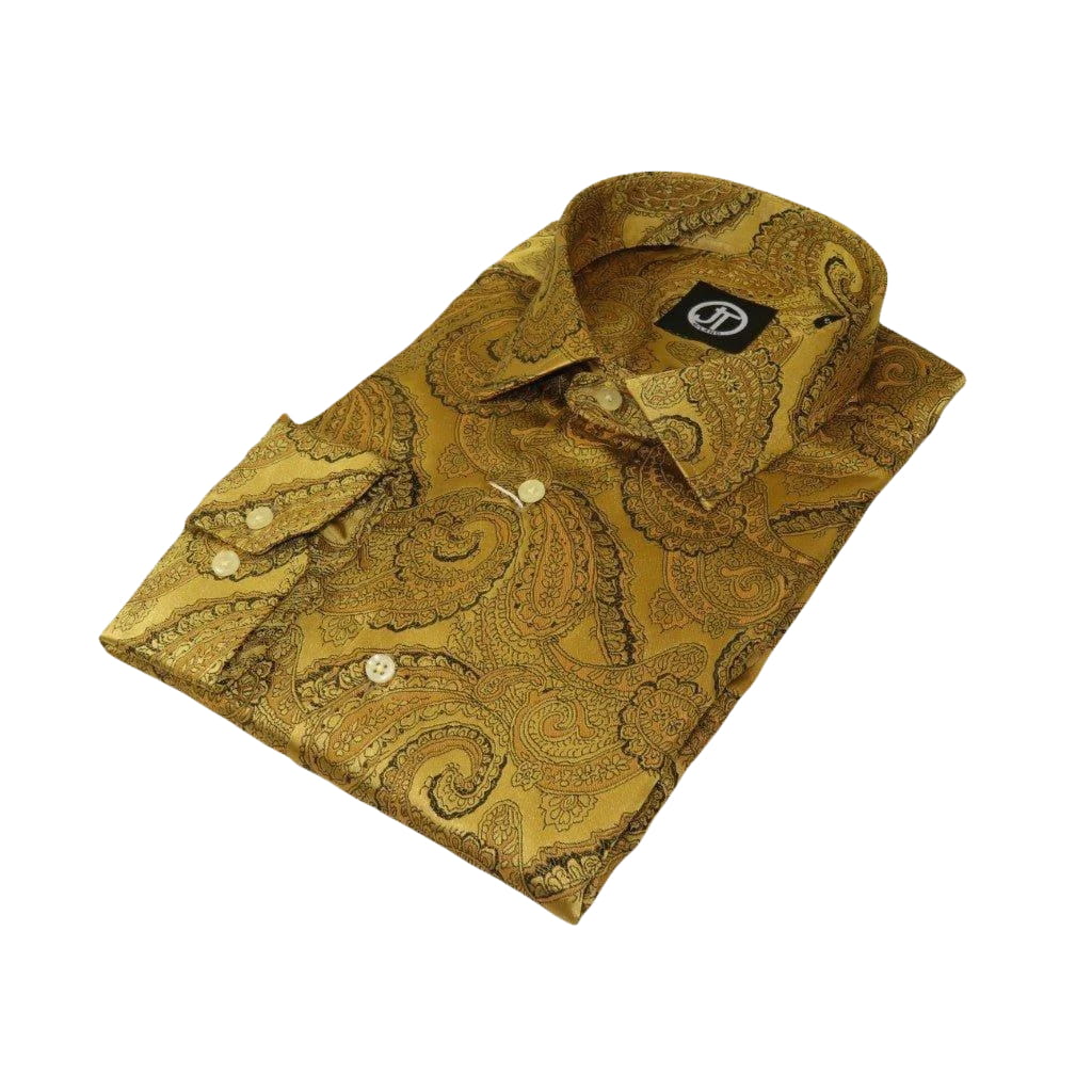 Men's Silky Paisley Floral Shirt By JT Milano AVM Turkey Slim Fit 6000 - 22 Gold - J.Valintin Men's Wear Legend - 6000 - 22 Gold - M