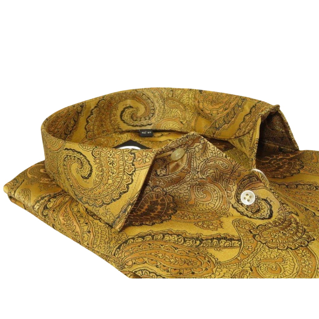 Men's Silky Paisley Floral Shirt By JT Milano AVM Turkey Slim Fit 6000 - 22 Gold - J.Valintin Men's Wear Legend - 6000 - 22 Gold - M