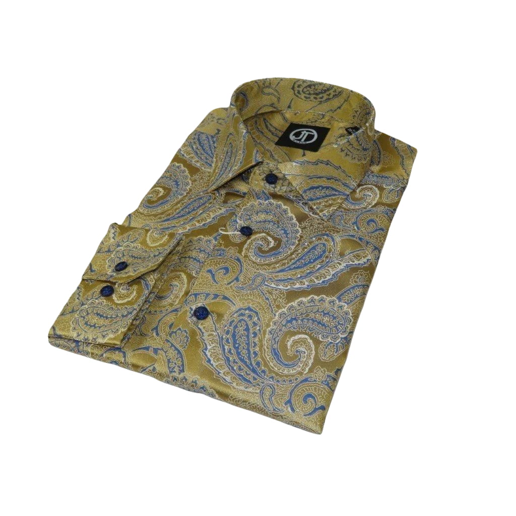 Men's Silky Paisley Floral Shirt By JT Milano AVM Turkey Slim Fit 6001 - 21 Gold - J.Valintin Men's Wear Legend - 6001 - 21 Gold - M