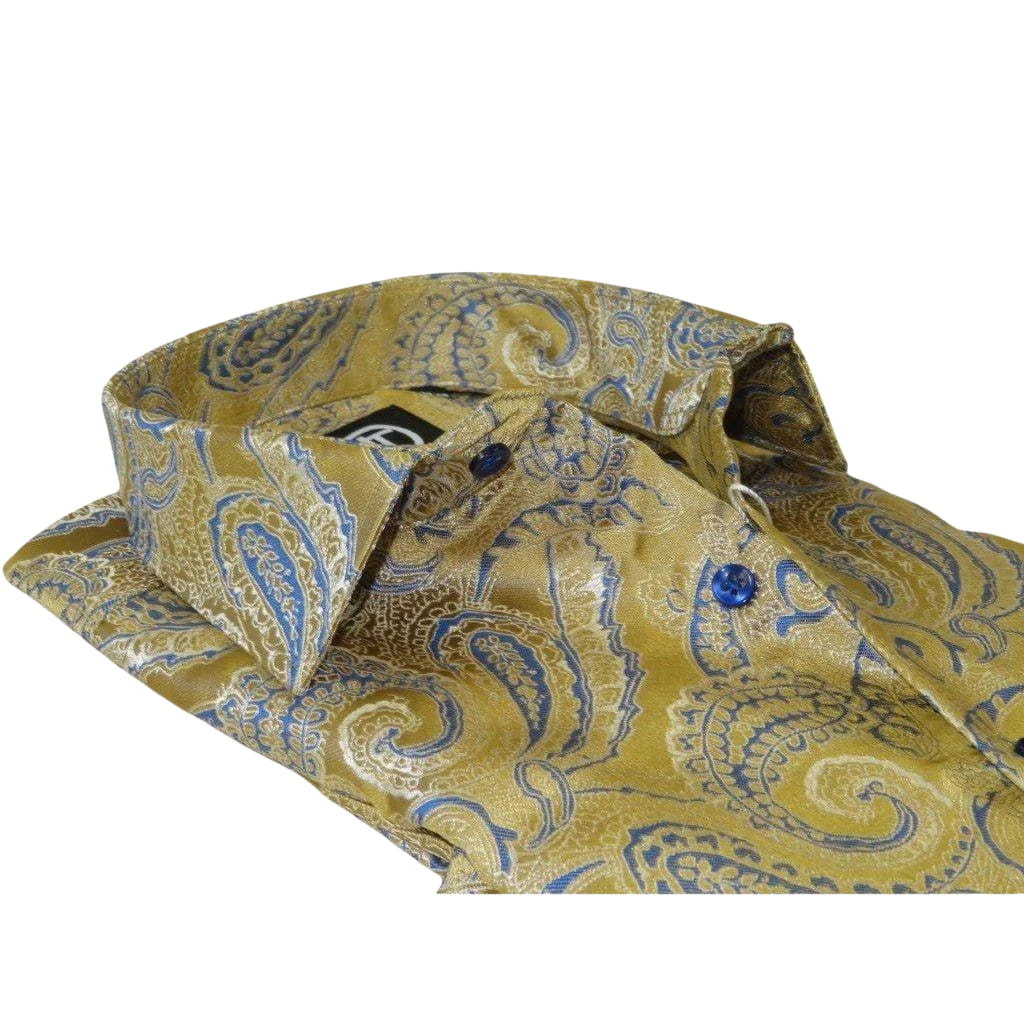 Men's Silky Paisley Floral Shirt By JT Milano AVM Turkey Slim Fit 6001 - 21 Gold - J.Valintin Men's Wear Legend - 6001 - 21 Gold - M