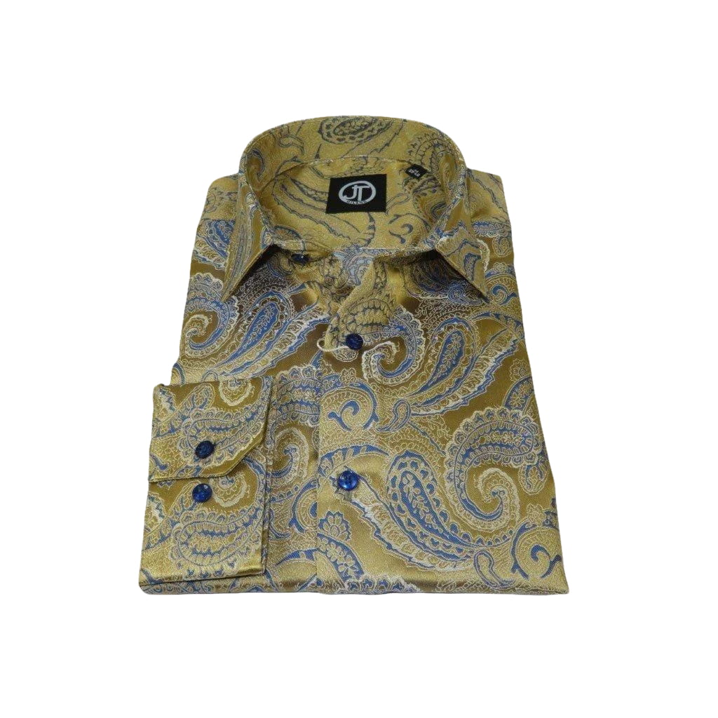 Men's Silky Paisley Floral Shirt By JT Milano AVM Turkey Slim Fit 6001 - 21 Gold - J.Valintin Men's Wear Legend - 6001 - 21 Gold - M