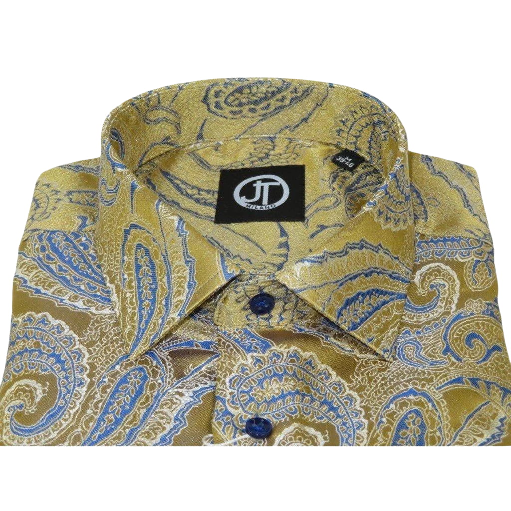 Men's Silky Paisley Floral Shirt By JT Milano AVM Turkey Slim Fit 6001 - 21 Gold - J.Valintin Men's Wear Legend - 6001 - 21 Gold - M
