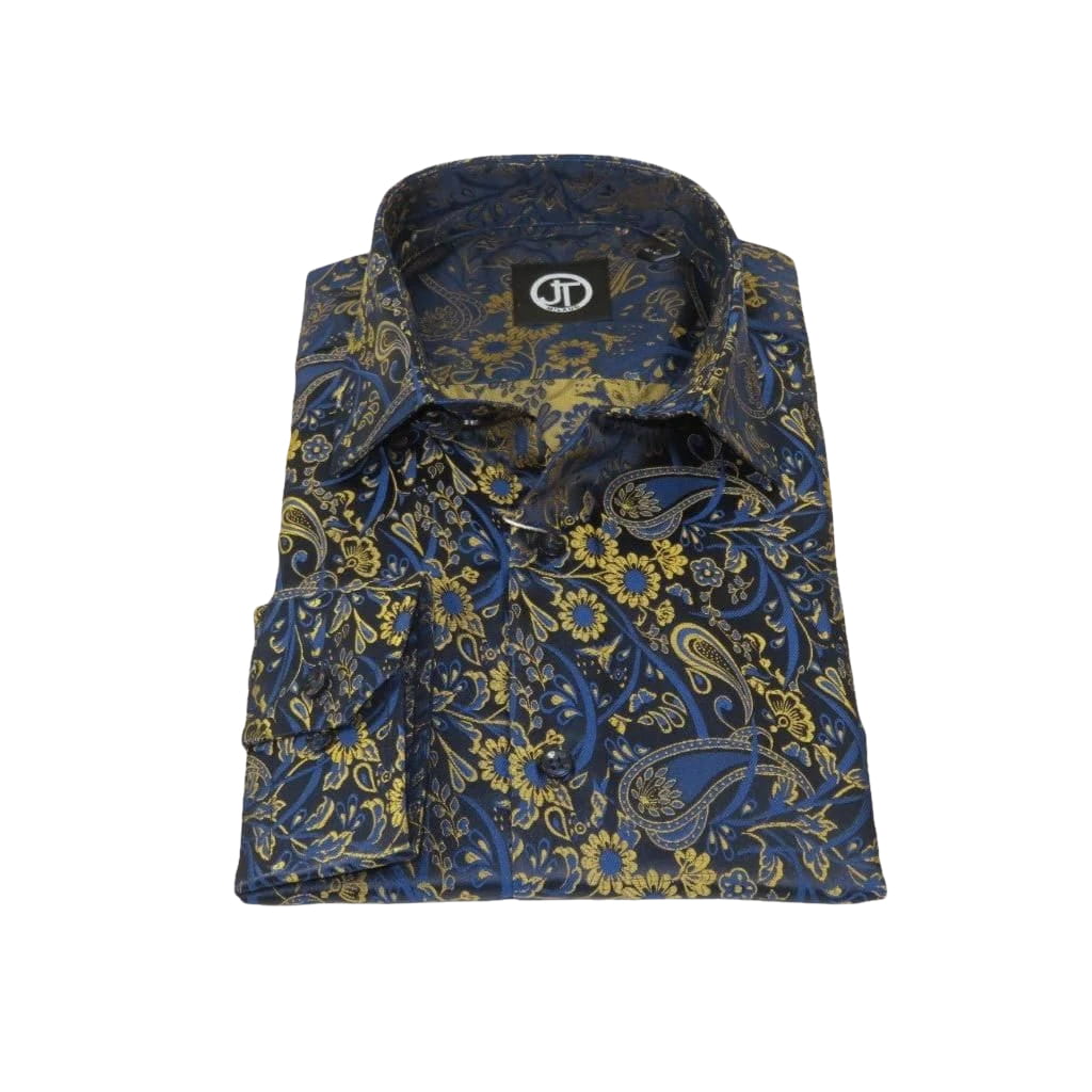 Men's Silky Paisley Floral Shirt By JT Milano AVM Turkey Slim Fit 6006 - 33 Navy - J.Valintin Men's Wear Legend - 6006 - 33 Navy - M