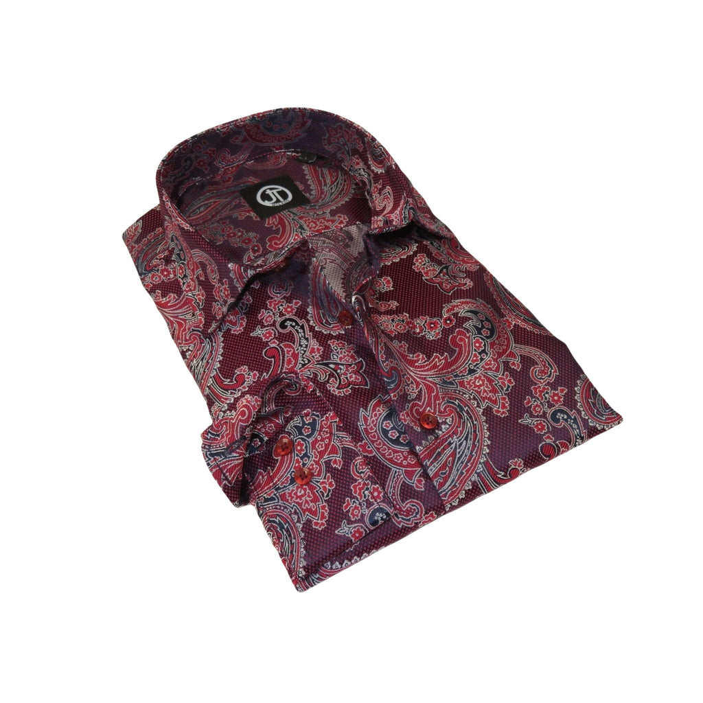 Men's Silky Paisley Floral Shirt By JT Milano AVM Turkey Slim Fit 6008 - 52 Burgundy - J.Valintin Men's Wear Legend - 6008 - 52 Burg - M
