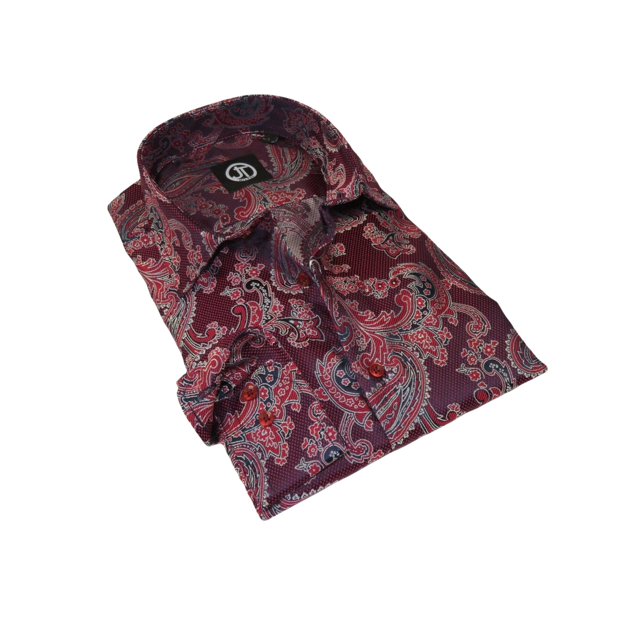 Men's Silky Paisley Floral Shirt By JT Milano AVM Turkey Slim Fit 6008 - 52 Burgundy - J.Valintin Men's Wear Legend - 6008 - 52 Burg - M