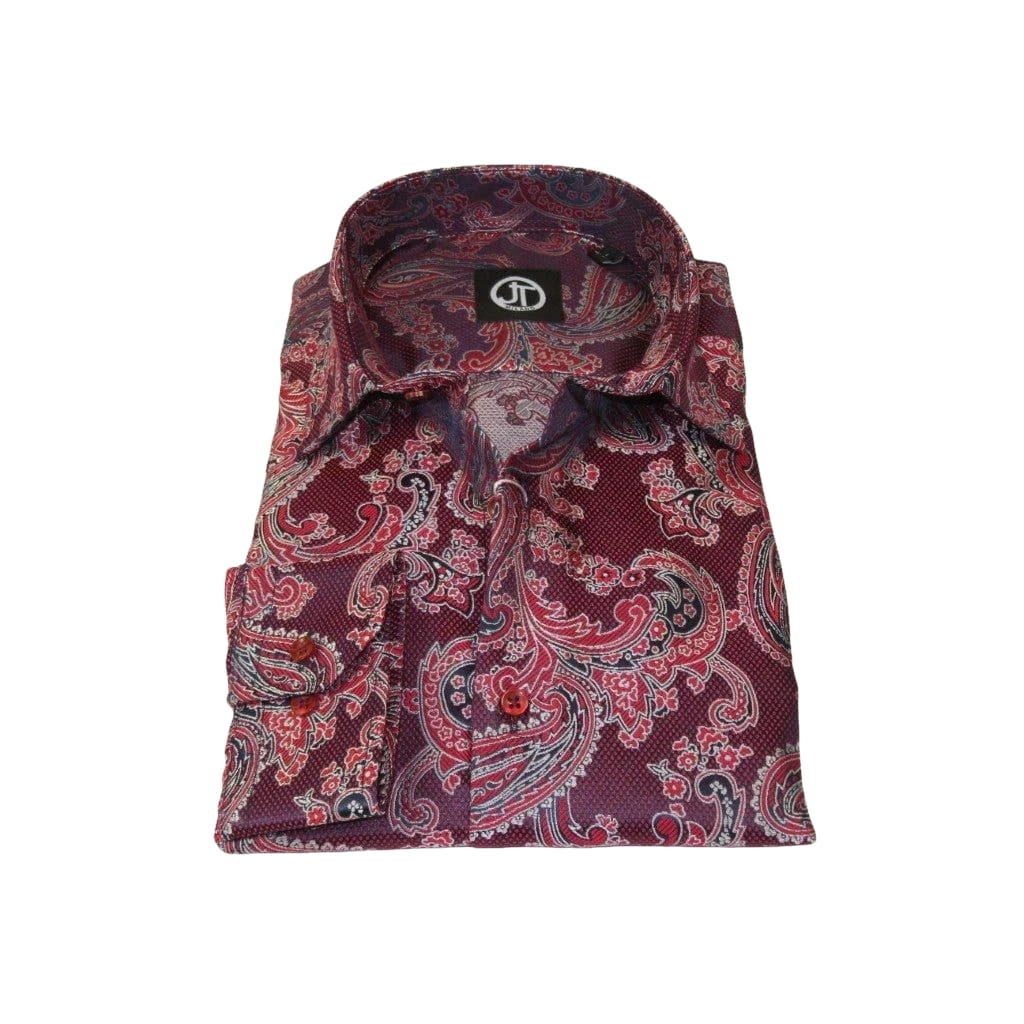 Men's Silky Paisley Floral Shirt By JT Milano AVM Turkey Slim Fit 6008 - 52 Burgundy - J.Valintin Men's Wear Legend - 6008 - 52 Burg - M