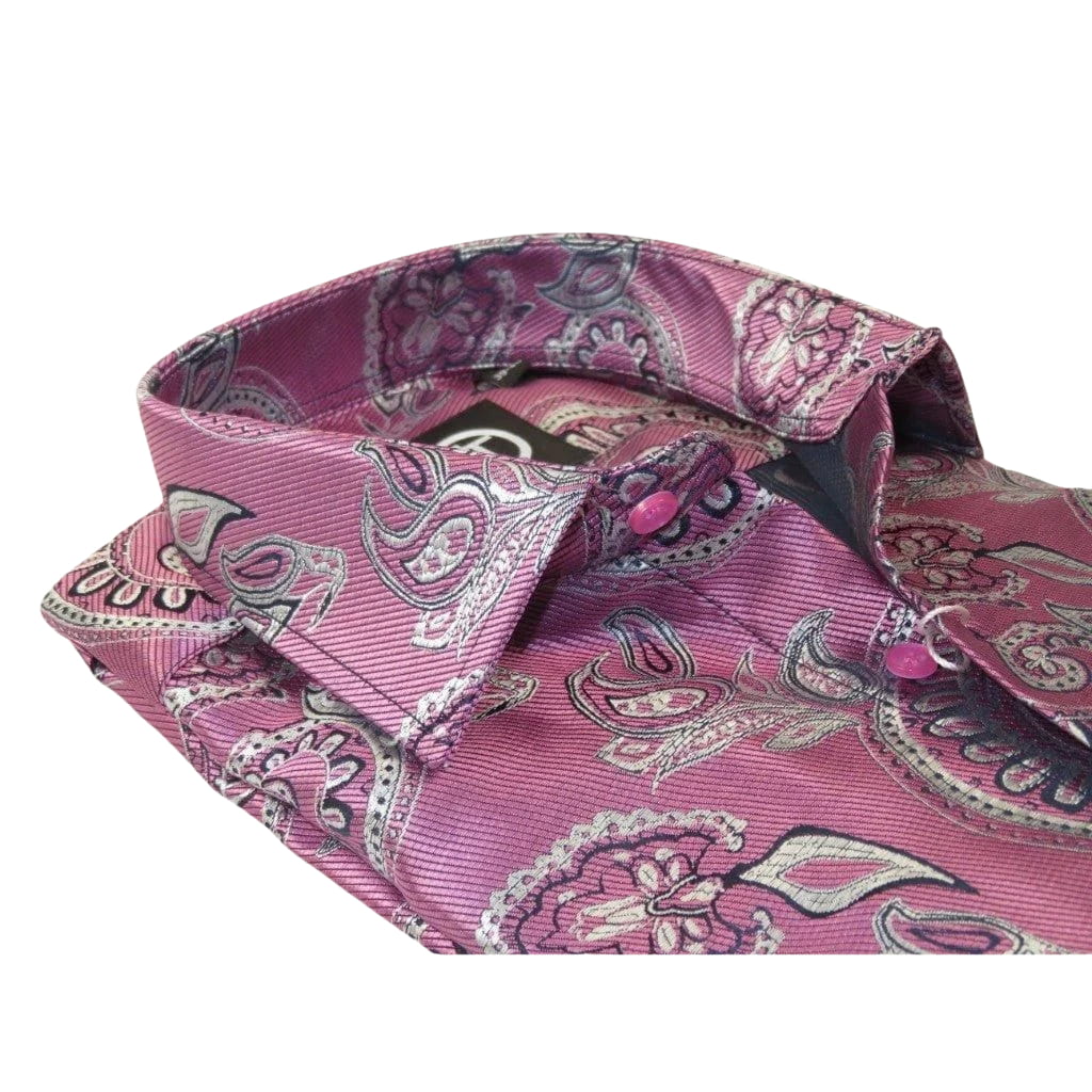 Men's Silky Paisley Floral Shirt By JT Milano AVM Turkey Slim Fit 6010 - 04 Pink - J.Valintin Men's Wear Legend - 6010 - 04 Pink - M