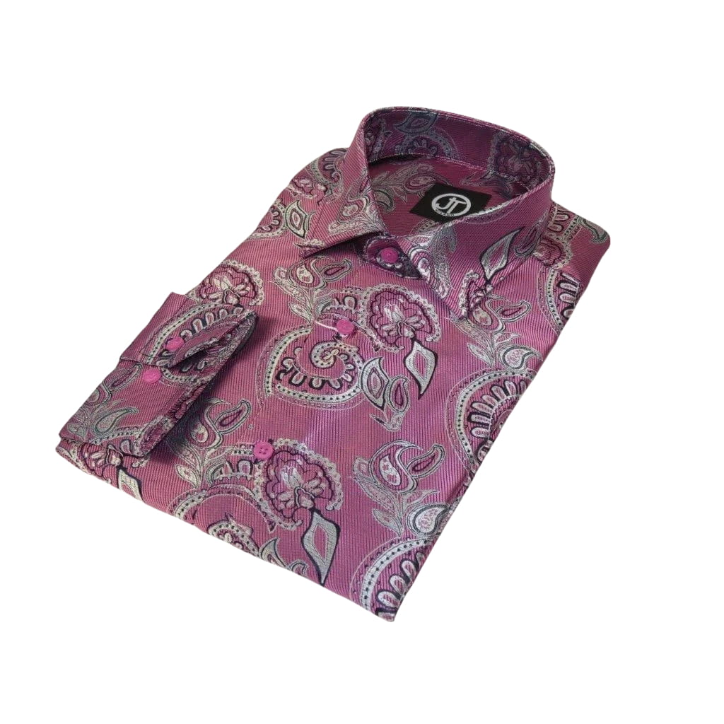 Men's Silky Paisley Floral Shirt By JT Milano AVM Turkey Slim Fit 6010 - 04 Pink - J.Valintin Men's Wear Legend - 6010 - 04 Pink - M