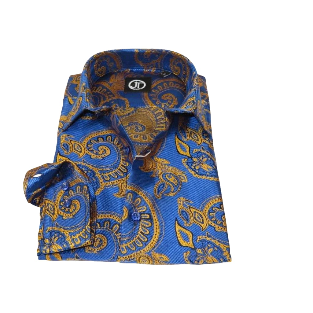 Men's Silky Paisley Floral Shirt By JT Milano AVM Turkey Slim Fit 6011 - 23 Royal Blue - J.Valintin Men's Wear Legend - 6011 - 23 Royal - M