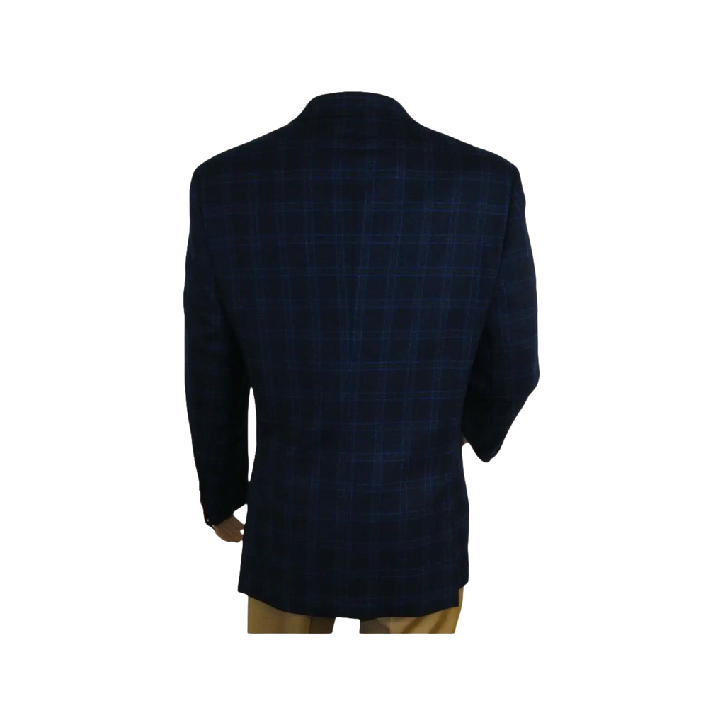 Men's Soft Wool Cashmere Sport Coat English Plaid Window Pane 556 - 11 Navy Renoir - J.Valintin Men's Wear Legend - 92568