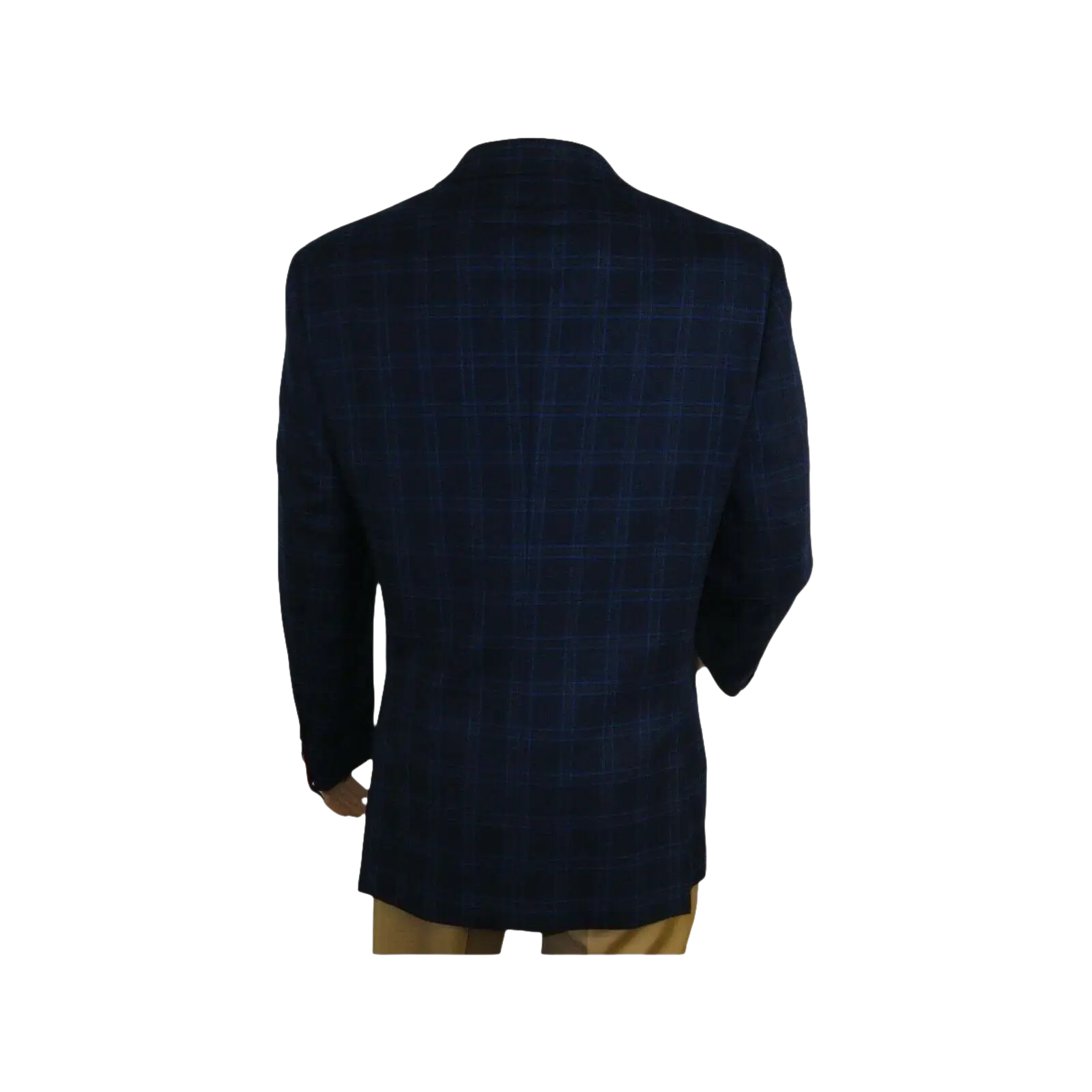 Men's Soft Wool Cashmere Sport Coat English Plaid Window Pane 556 - 11 Navy Renoir - J.Valintin Men's Wear Legend - 92568