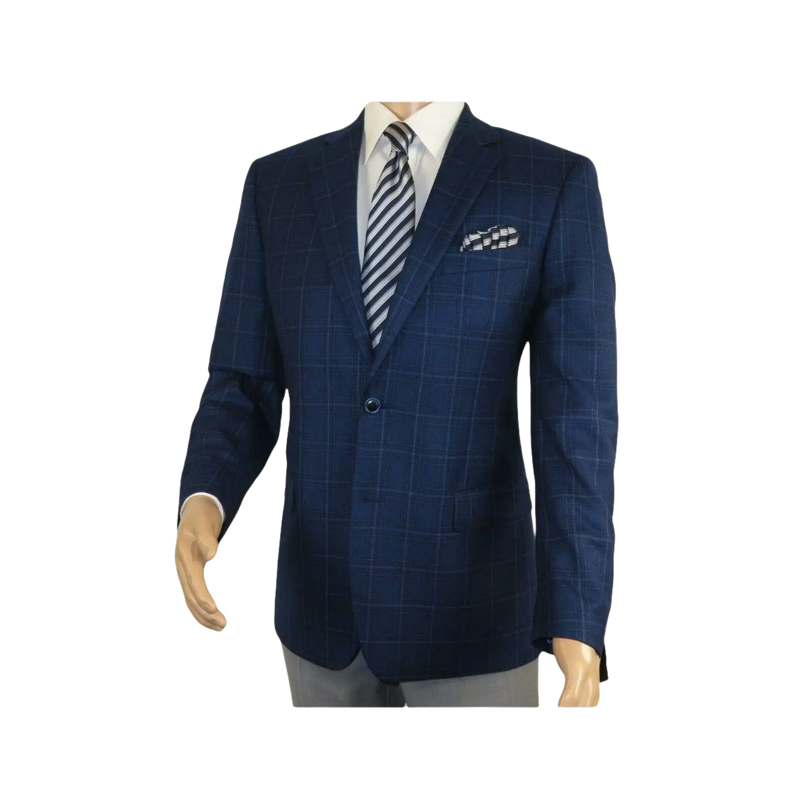 Men's Soft Wool Sport Coat English Plaid Window Pane 556 - 4 Navy Blue Renoir - J.Valintin Men's Wear Legend - 92566