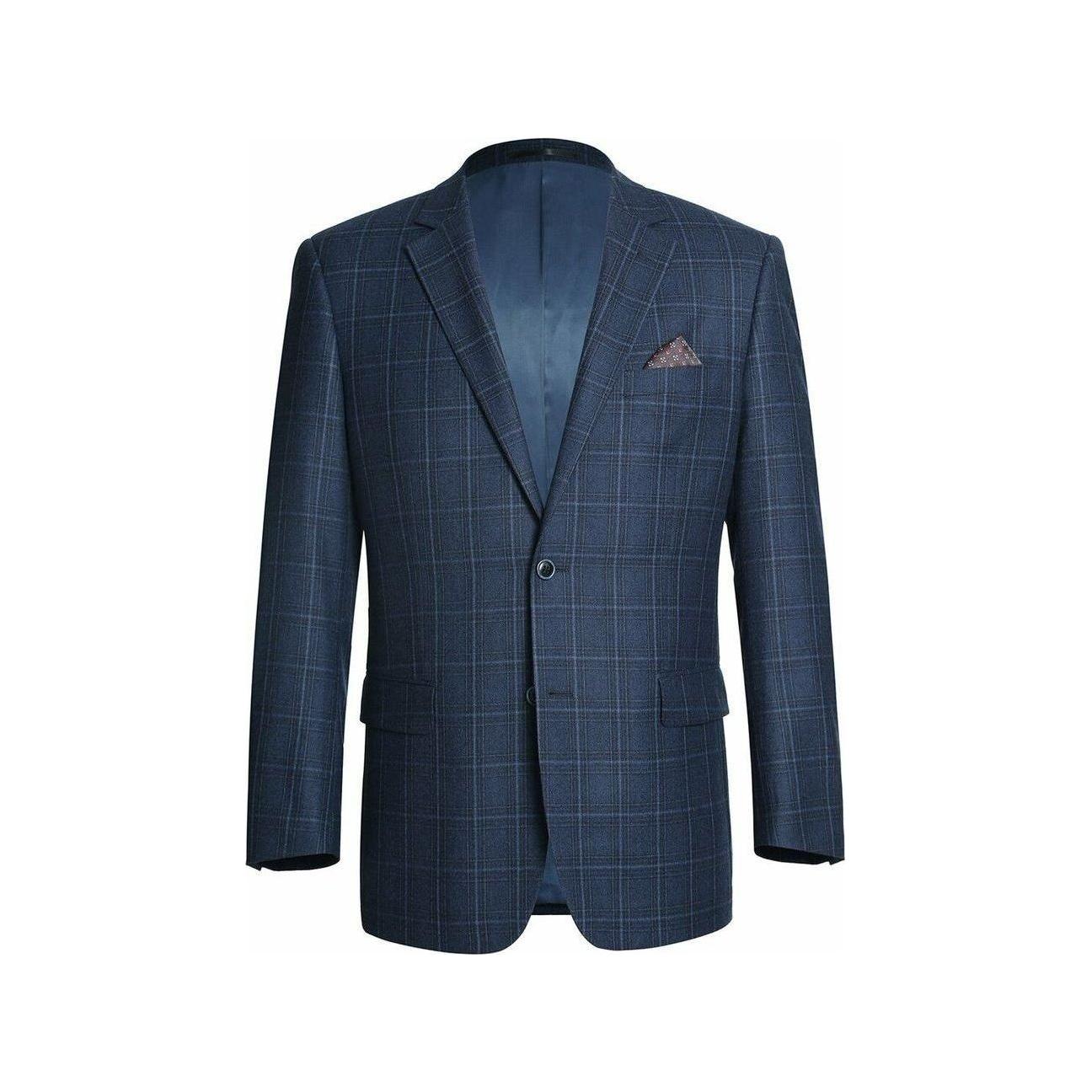 Men's Soft Wool Sport Coat English Plaid Window Pane 556 - 4 Navy Blue Renoir - J.Valintin Men's Wear Legend - 92566