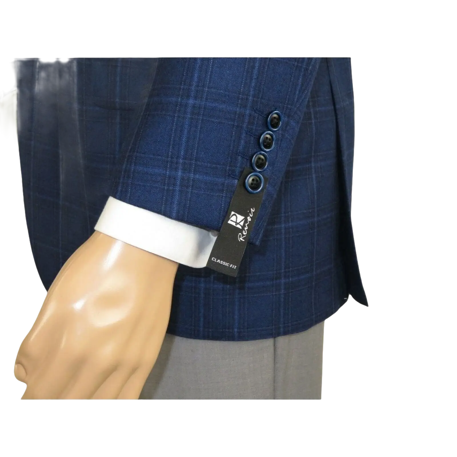 Men's Soft Wool Sport Coat English Plaid Window Pane 556 - 4 Navy Blue Renoir - J.Valintin Men's Wear Legend - 92566