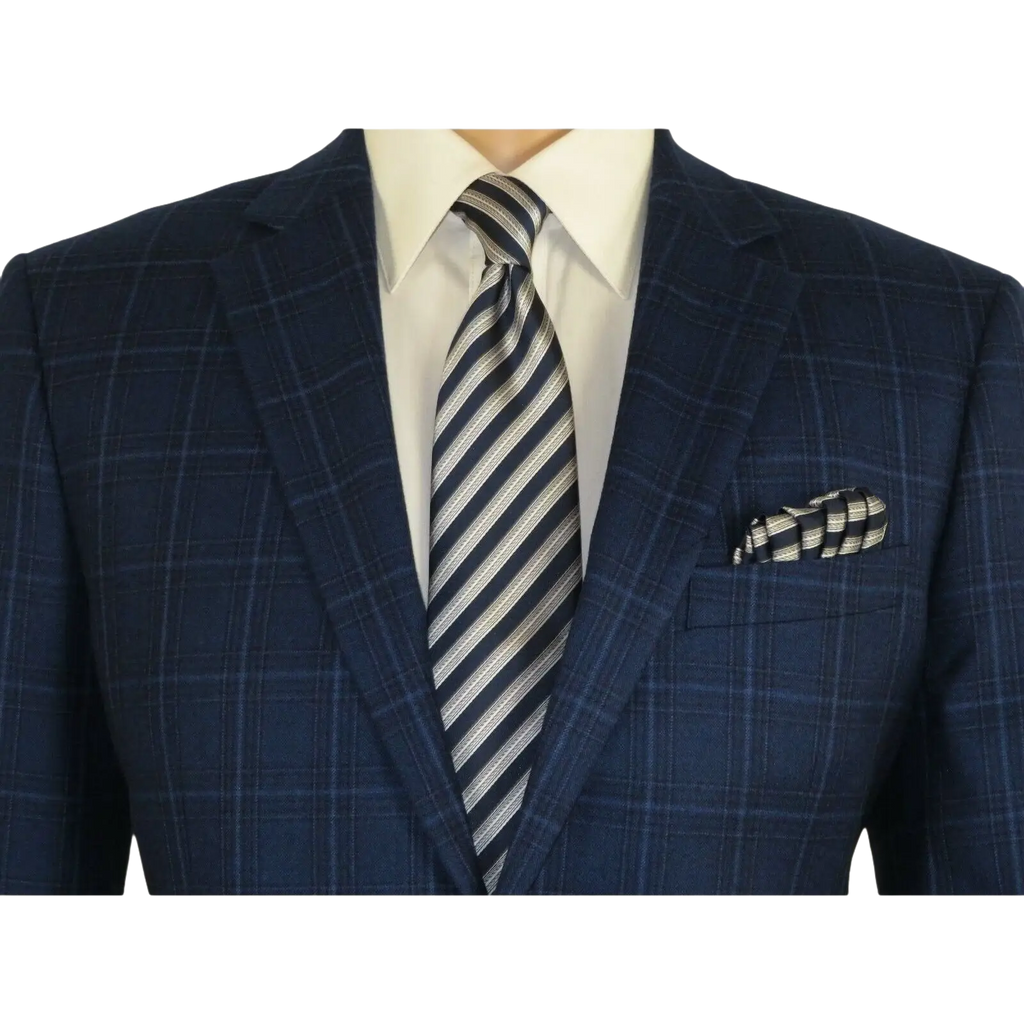 Men's Soft Wool Sport Coat English Plaid Window Pane 556 - 4 Navy Blue Renoir - J.Valintin Men's Wear Legend - 92566