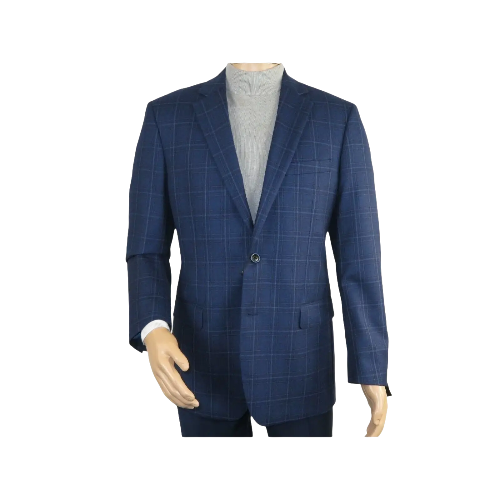 Men's Soft Wool Sport Coat English Plaid Window Pane 556 - 4 Navy Blue Renoir - J.Valintin Men's Wear Legend - 92566