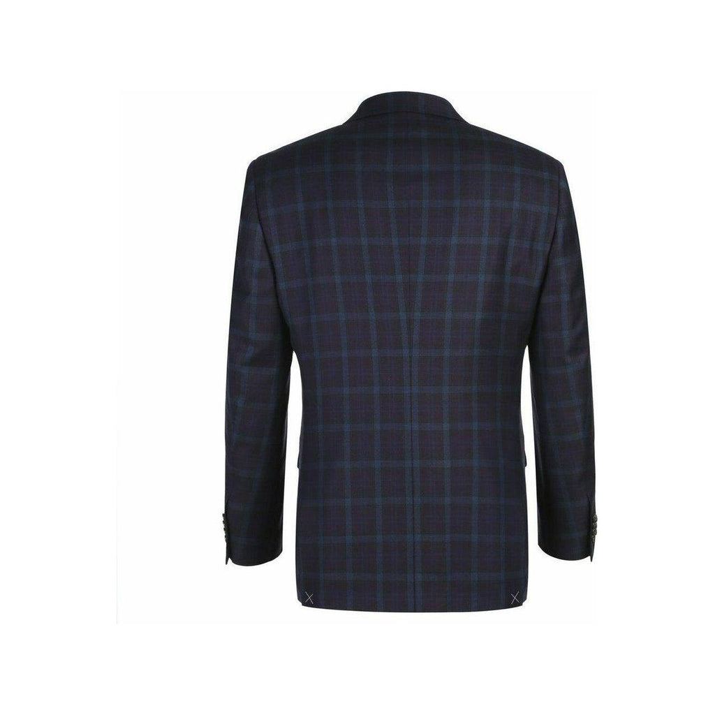 Men's Soft Wool Sport Coat English Plaid Window Pane 556 - 7 Plum Blue Renoir - J.Valintin Men's Wear Legend - 19146
