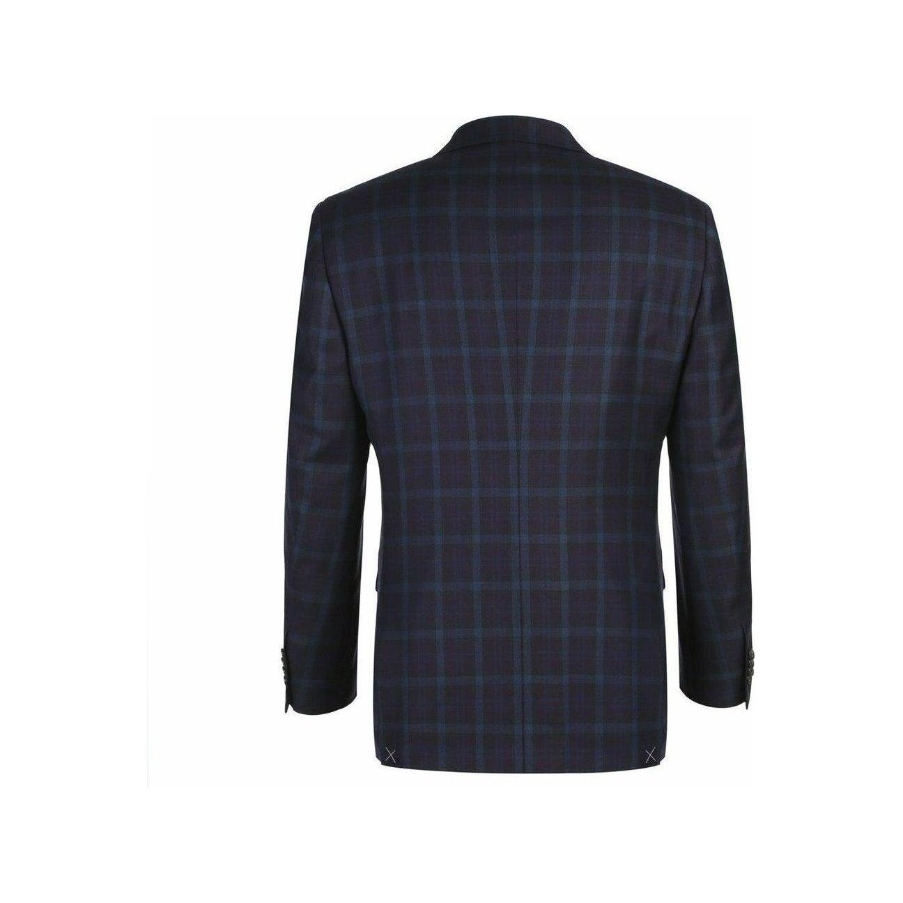Men's Soft Wool Sport Coat English Plaid Window Pane 556 - 7 Plum Blue Renoir - J.Valintin Men's Wear Legend - 19146
