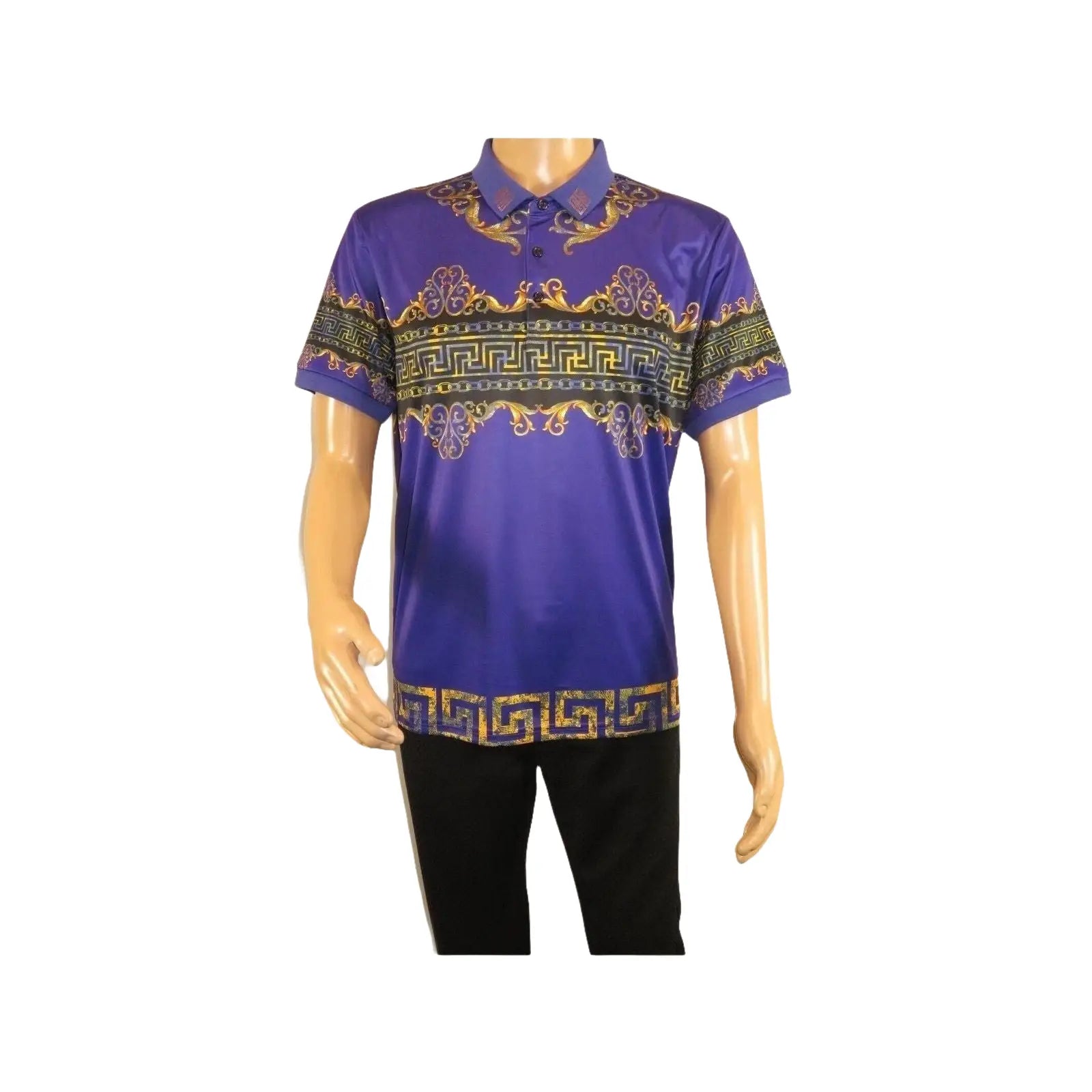 Men's Sports Polo Shirt Barocco Fashion Printed Short Sleeves Soft BSP612 Indigo - J.Valintin Men's Wear Legend - 99425