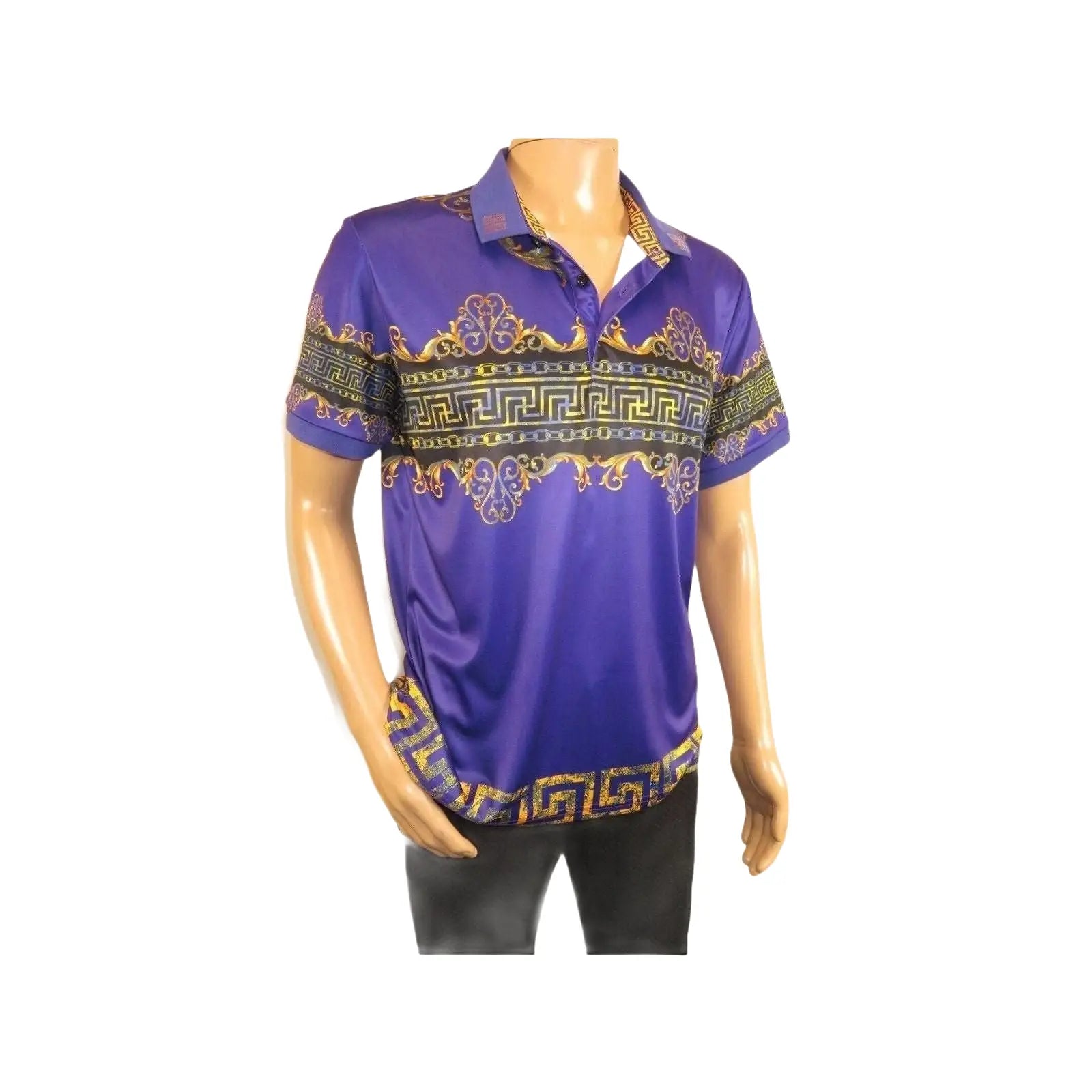 Men's Sports Polo Shirt Barocco Fashion Printed Short Sleeves Soft BSP612 Indigo - J.Valintin Men's Wear Legend - 99425