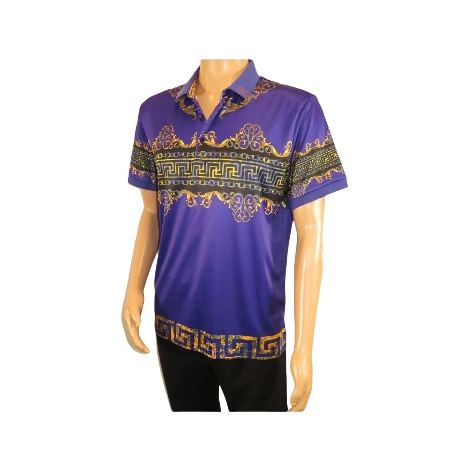 Men's Sports Polo Shirt Barocco Fashion Printed Short Sleeves Soft BSP612 Indigo - J.Valintin Men's Wear Legend - 99425
