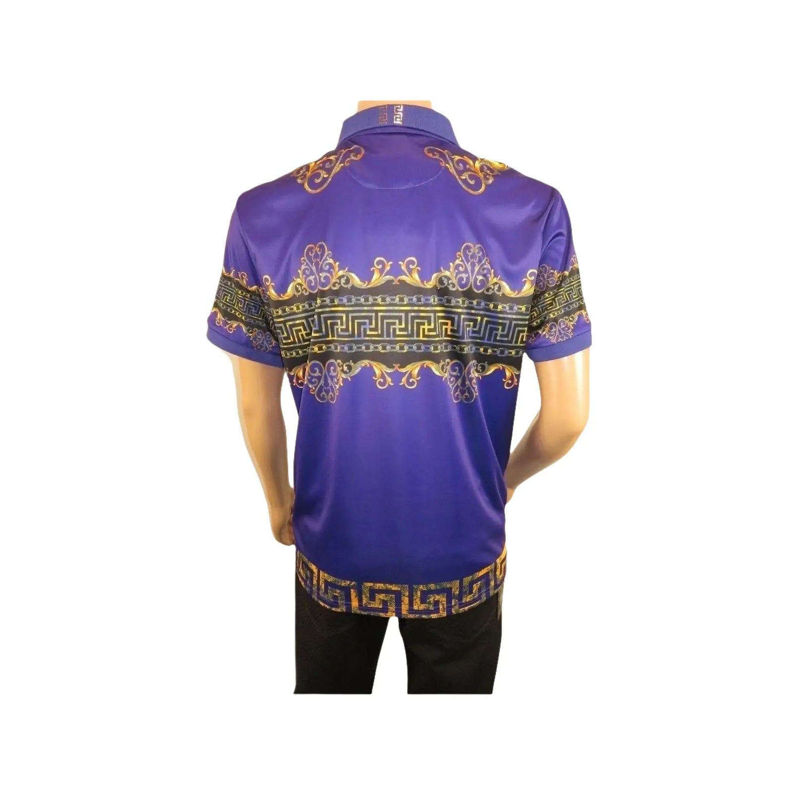 Men's Sports Polo Shirt Barocco Fashion Printed Short Sleeves Soft BSP612 Indigo - J.Valintin Men's Wear Legend - 99425