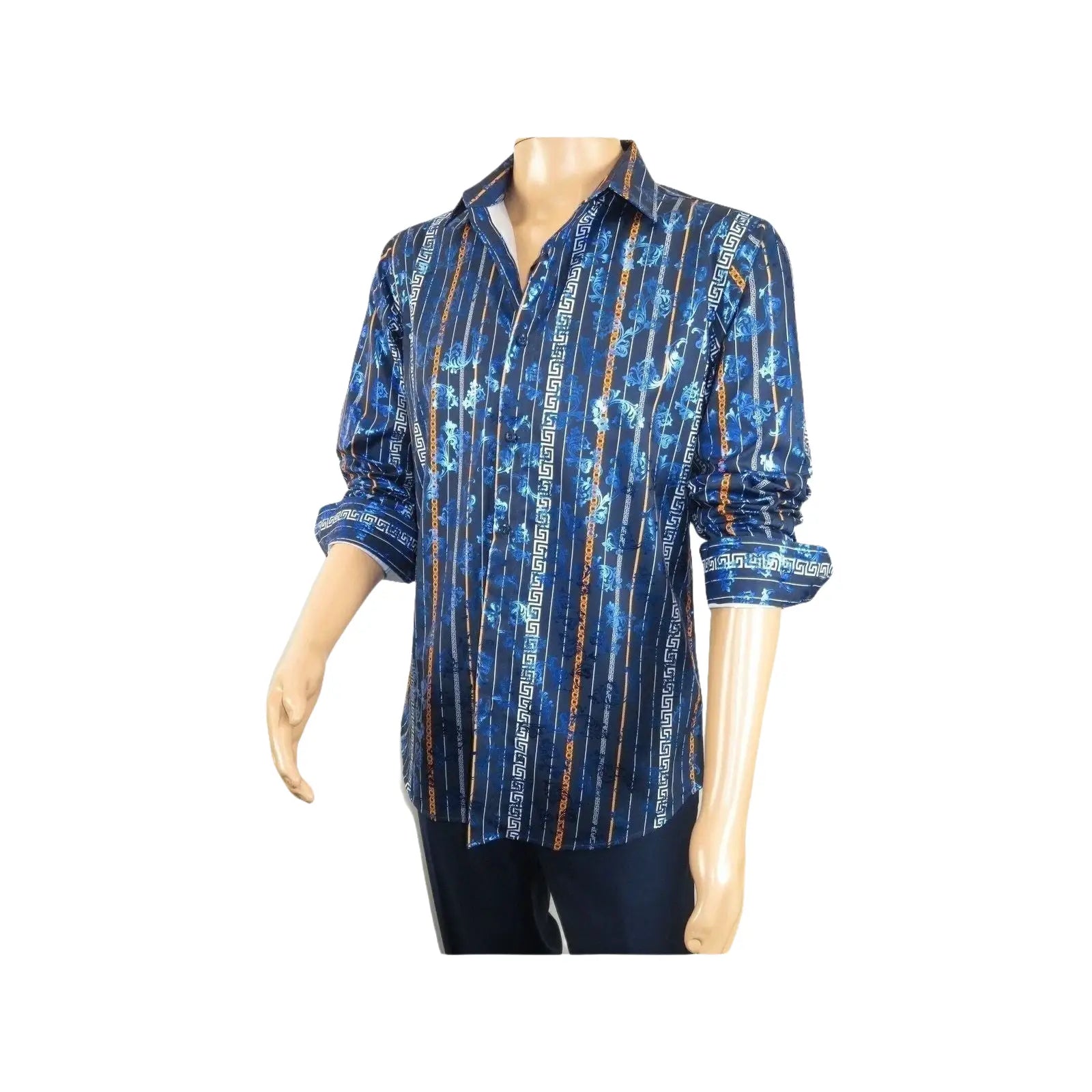 Men's Sports Shirt By Barocco Fashion Printed Long Sleeves Soft Feel EFS60 Navy - J.Valintin Men's Wear Legend - 99430