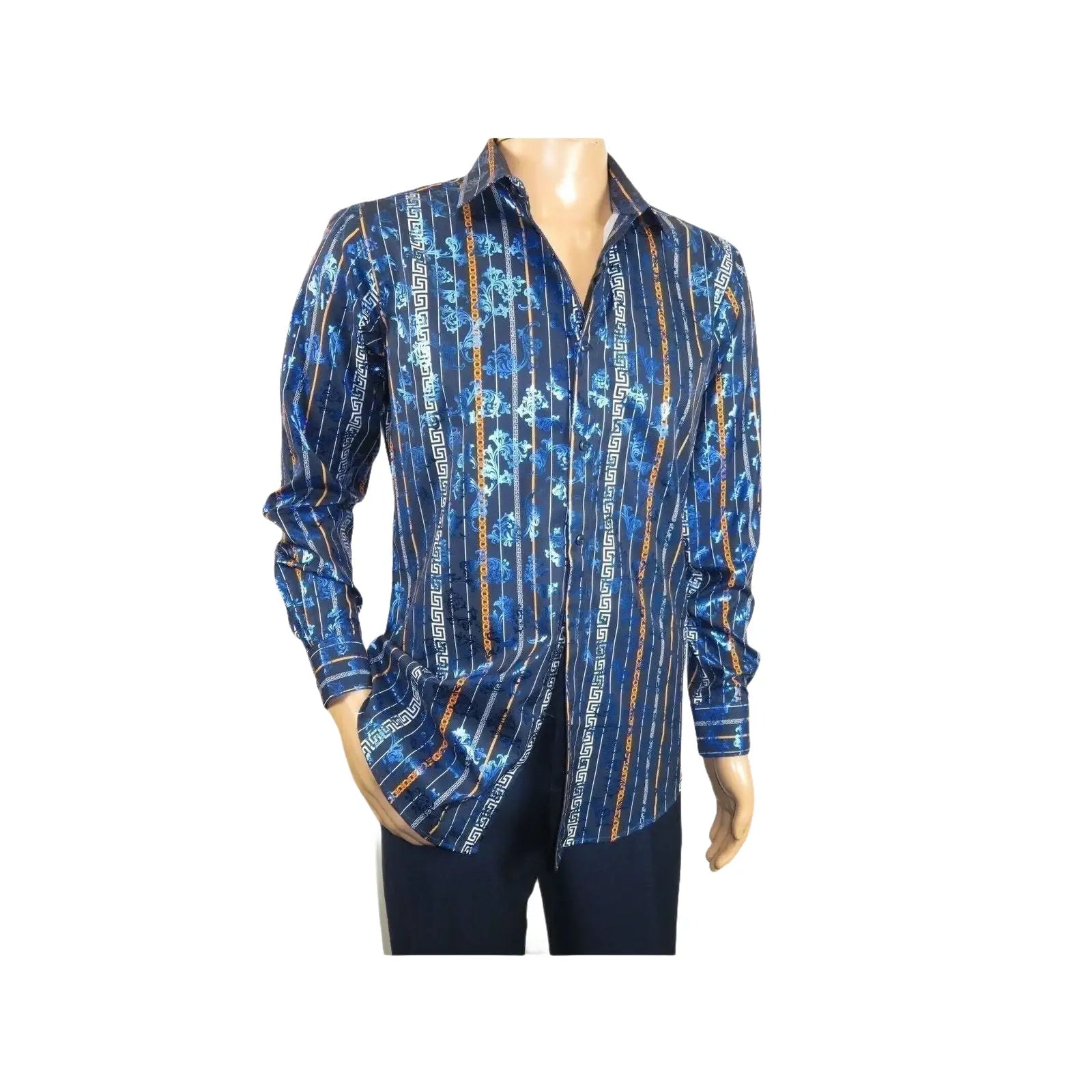 Men's Sports Shirt By Barocco Fashion Printed Long Sleeves Soft Feel EFS60 Navy - J.Valintin Men's Wear Legend - 99430