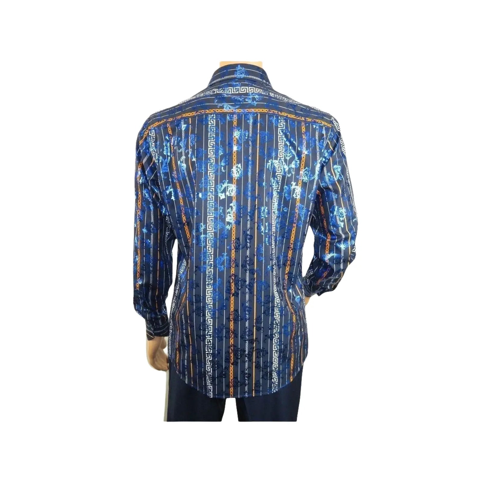 Men's Sports Shirt By Barocco Fashion Printed Long Sleeves Soft Feel EFS60 Navy - J.Valintin Men's Wear Legend - 99430