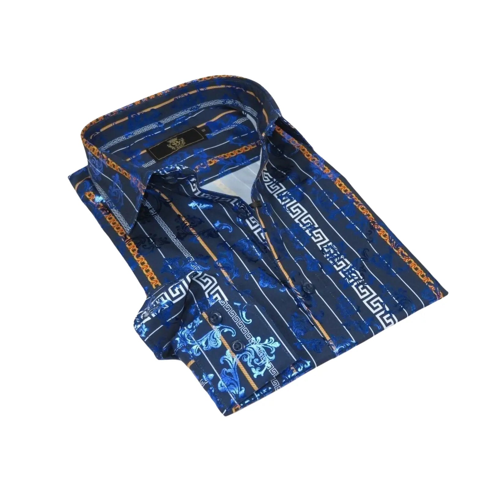 Men's Sports Shirt By Barocco Fashion Printed Long Sleeves Soft Feel EFS60 Navy - J.Valintin Men's Wear Legend - 99430