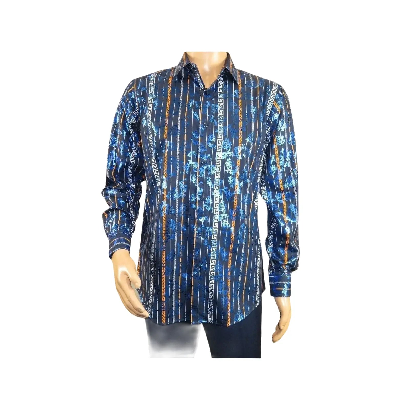 Men's Sports Shirt By Barocco Fashion Printed Long Sleeves Soft Feel EFS60 Navy - J.Valintin Men's Wear Legend - 99430
